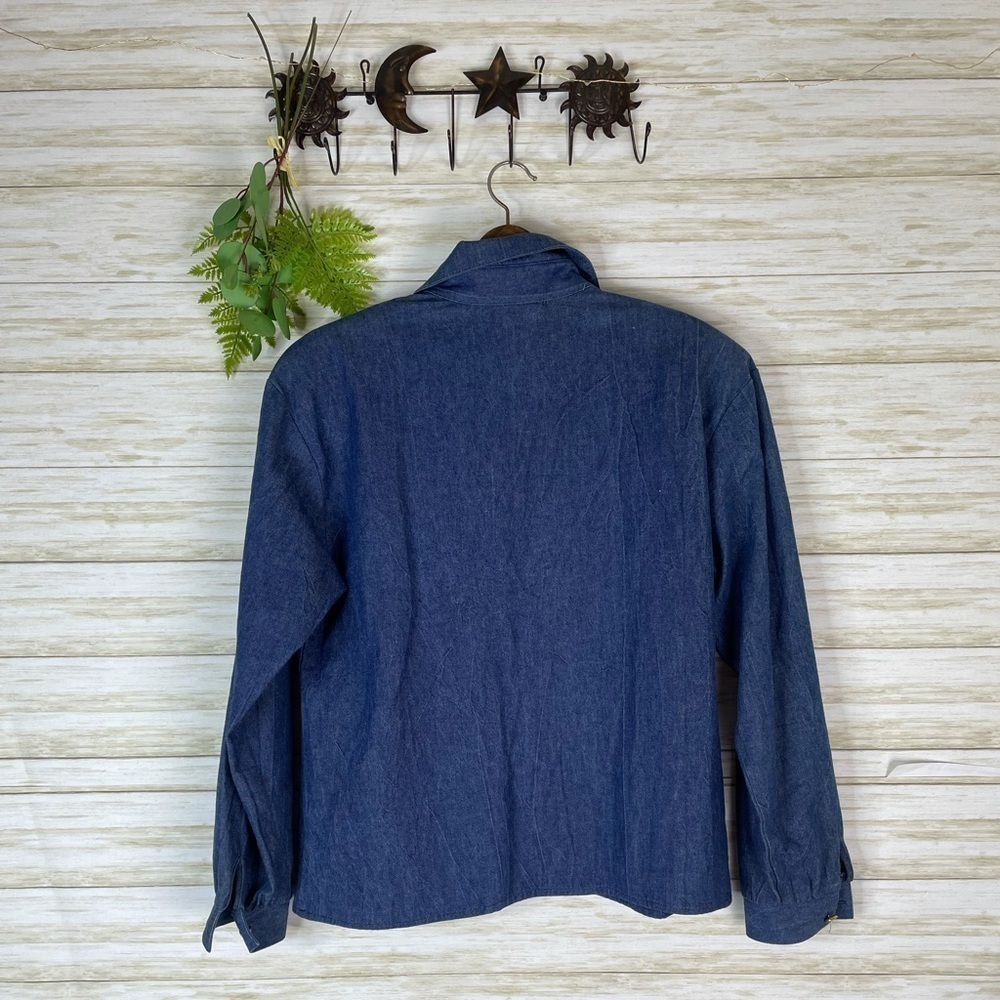 Vintage Denim Tapestry Patchwork Button Shirt - image 6